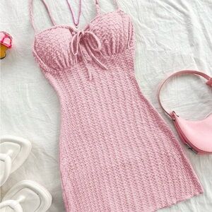 SHEIN Pink Mini Dress - fitted textured fabric dress